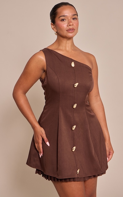 Shape Chocolate One Shoulder Pleated Skirt Mini Dress