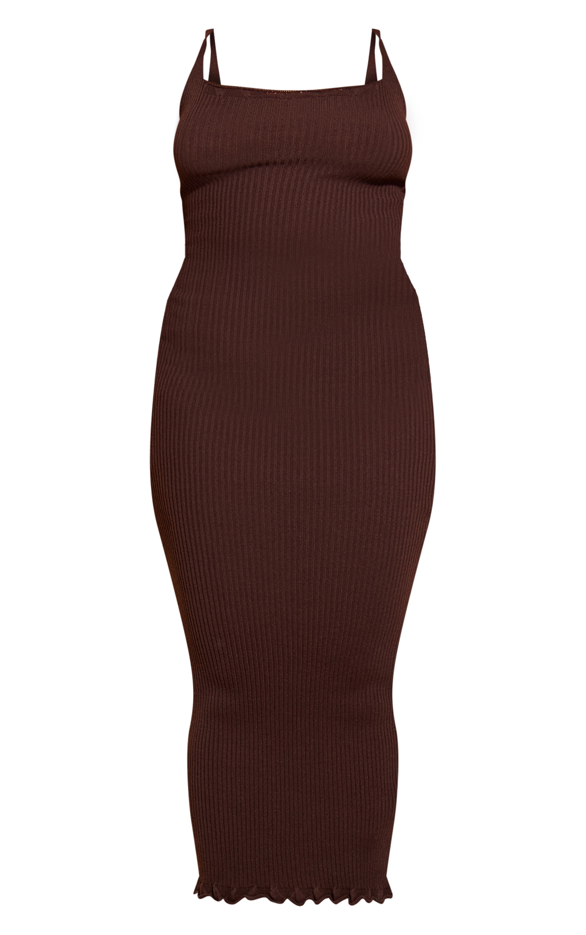 Plus Robe mi-longue en maille tricot chocolat à bords côtelés image 5