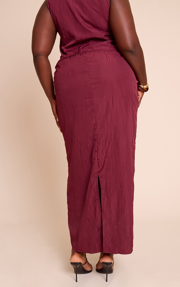 Plus Plum Textured Tie Waist Detail Maxi Skirt image 3
