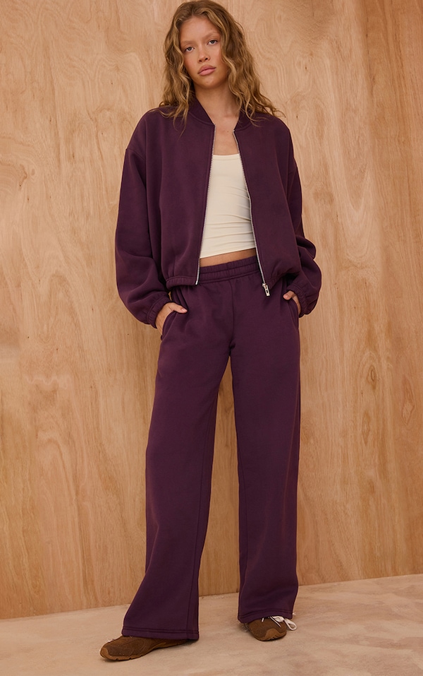Plum Cotton Fleece Straight Leg Sweatpants