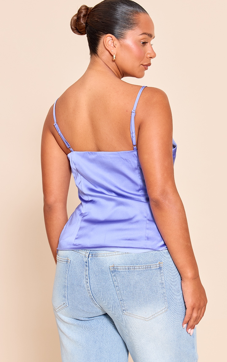 Shape Blue Satin Cowl Neck Chiffon Insert Top image 2