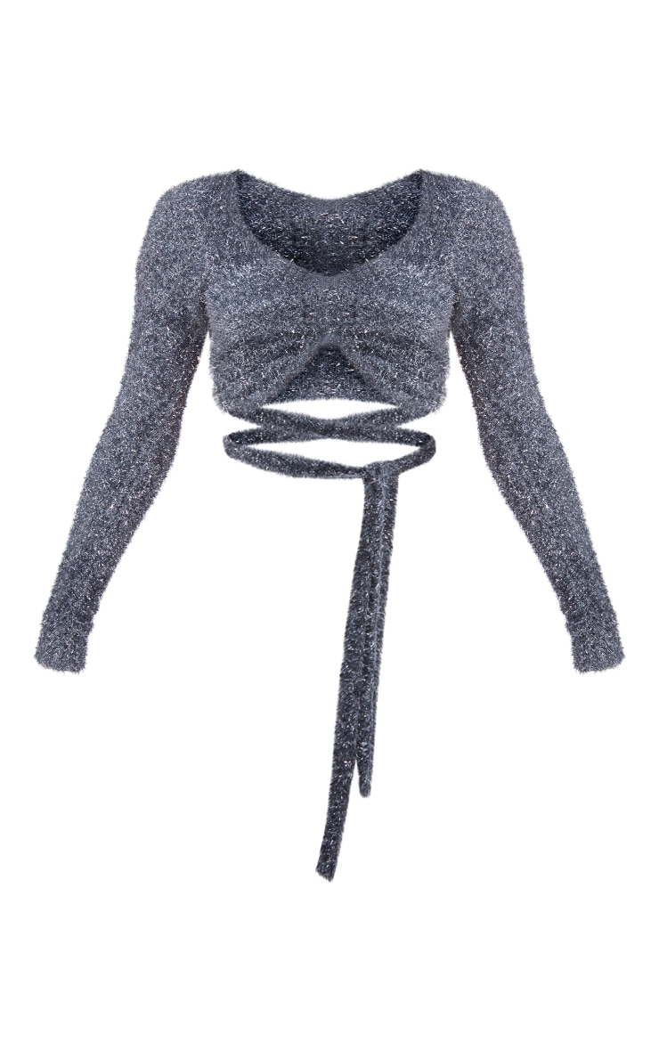 Metal Tinsel Knit Wrap Long Sleeve Top image 5