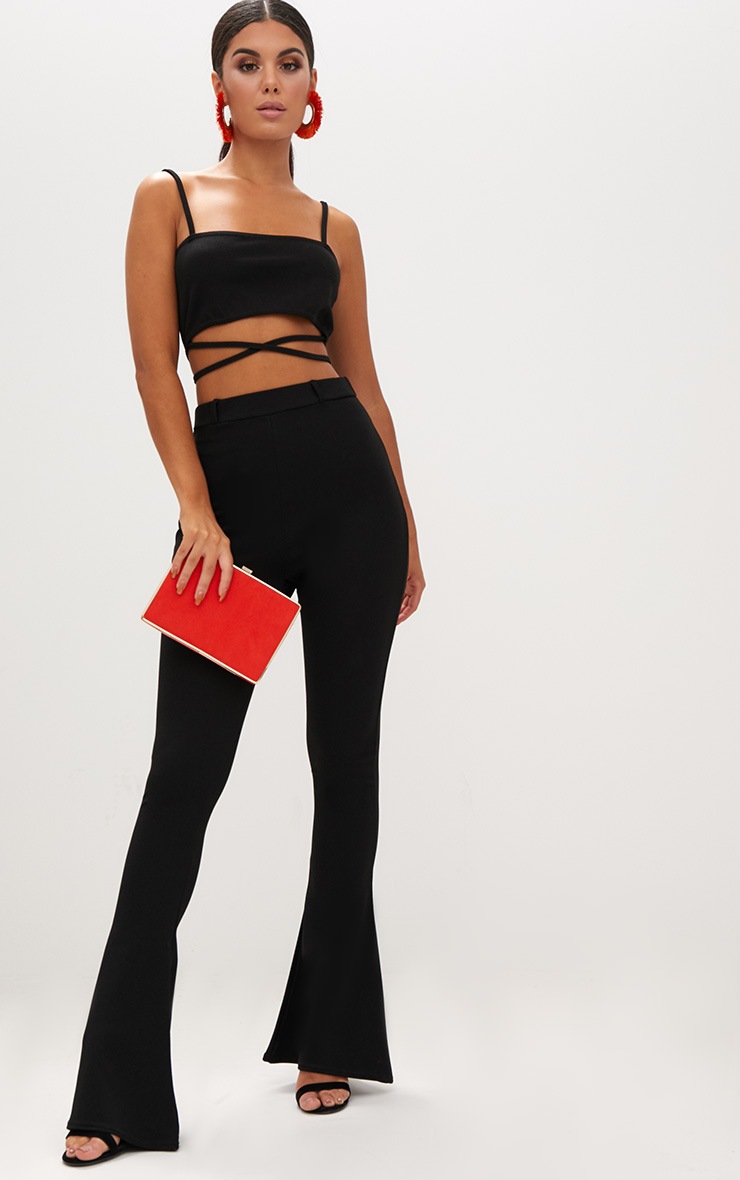 Black Strap Tie Waist Crop Top Tops PrettyLittleThing IE