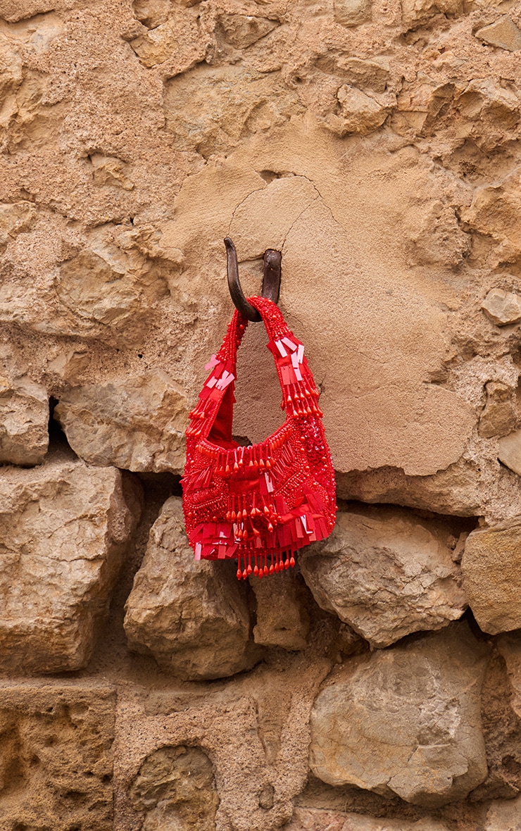 Bright Red Ornate Sequin Beaded Bag image 2