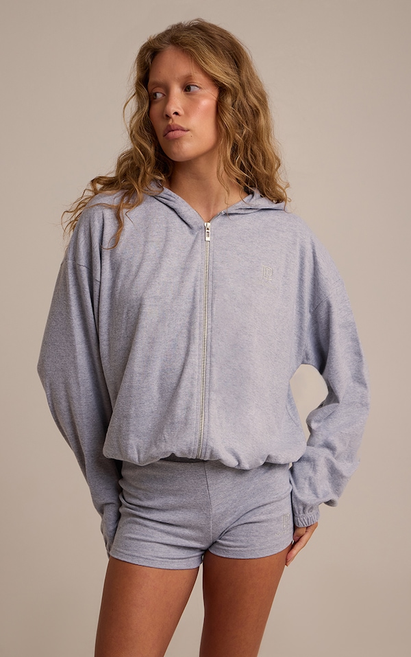 Grey Marl Super Soft PLT Embroidered Zip Up Jacket 