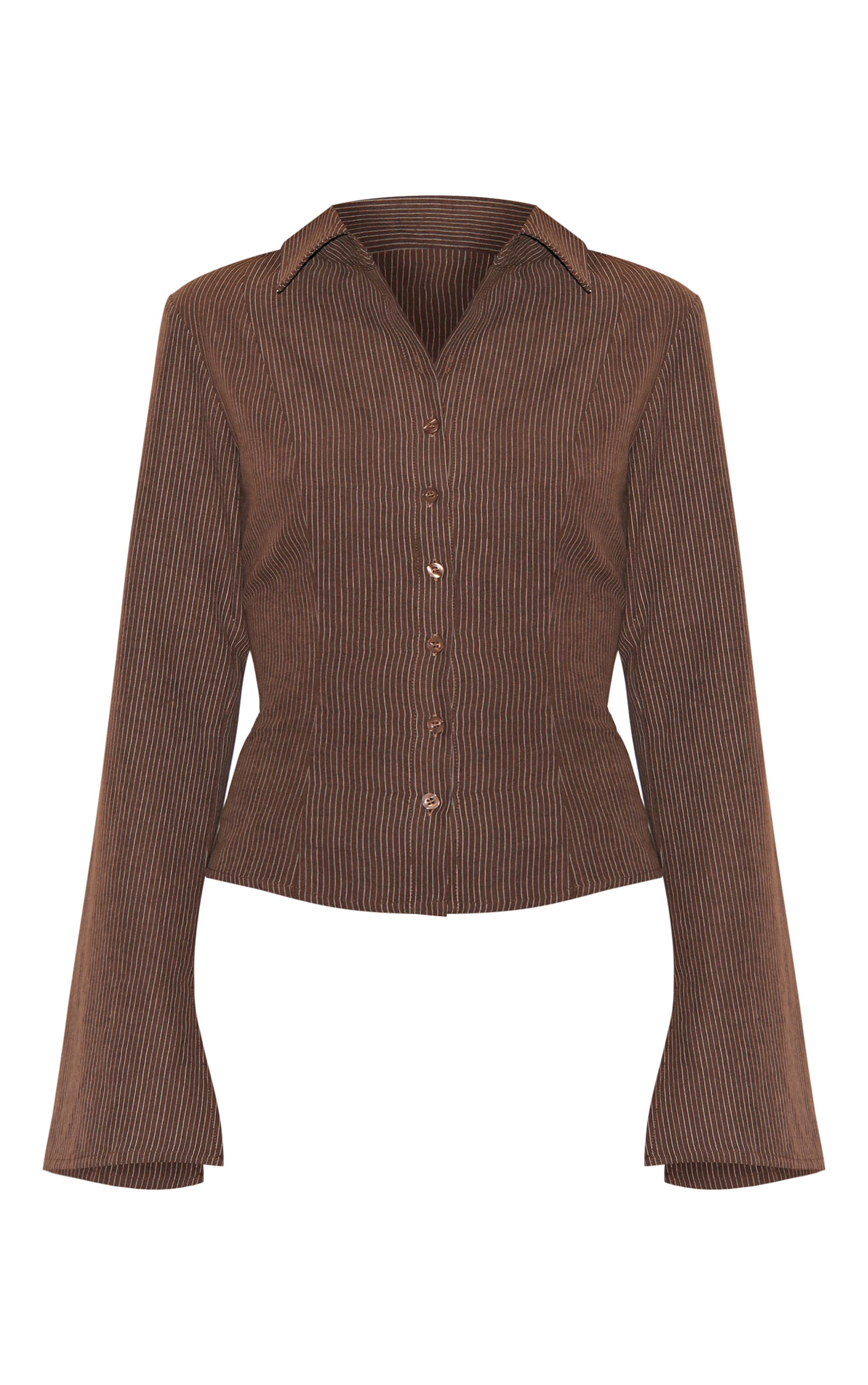 Chocolate Striped Peach Skin Fitted Shirt image 5