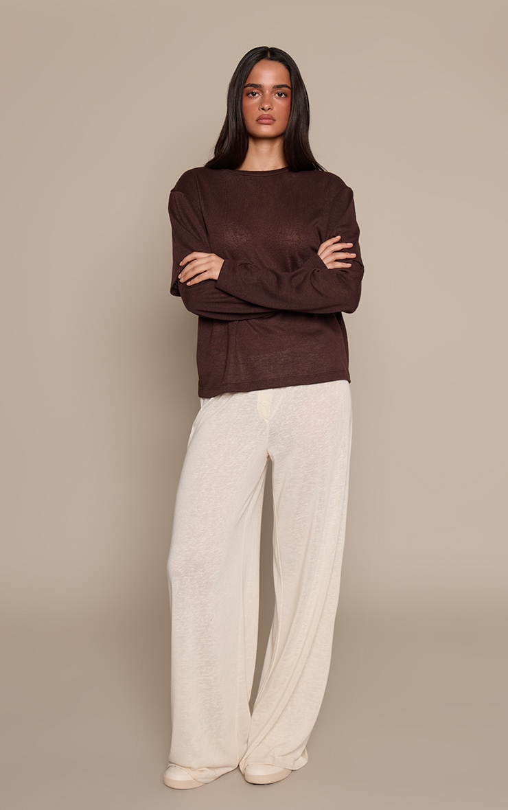 Butter Cream Marl Slub Jersey Button Detail Wide Leg Pant
