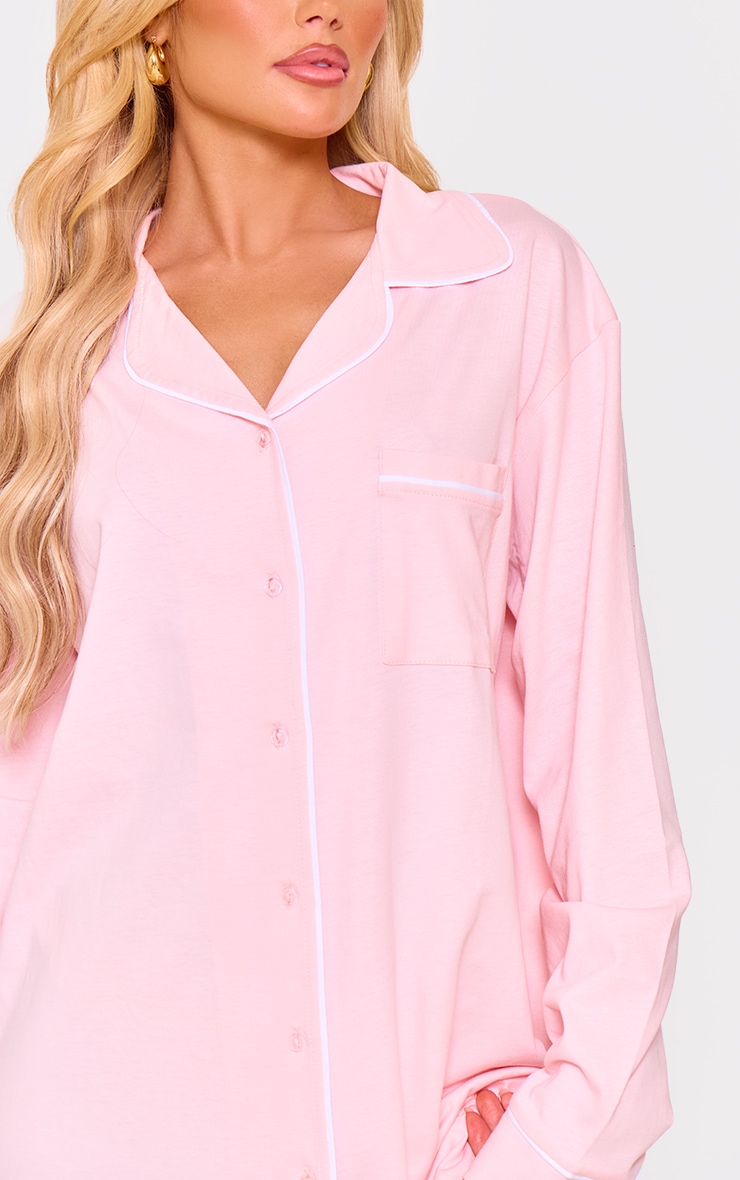 Baby Pink Jersey Piping Detail Long Sleeve Nightdress image 4