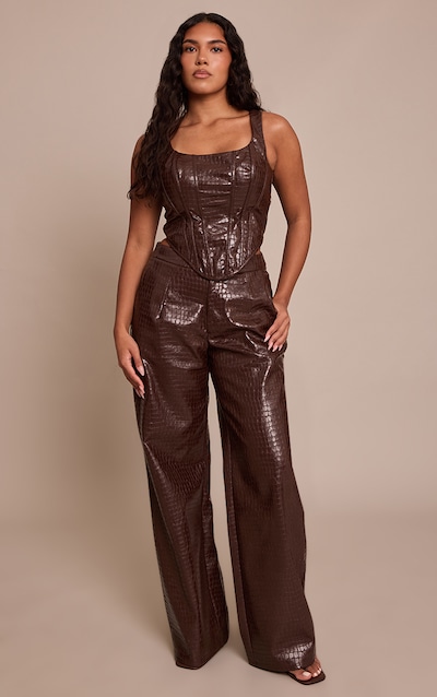 Shape Pantalon droit en PU marron effet croco