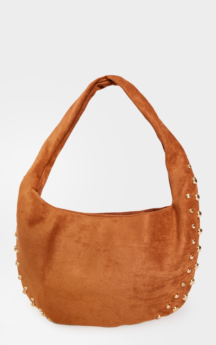 Sac à main en suédine marron clair à clous image 3