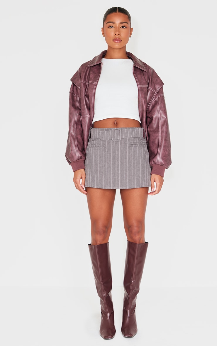 Charcoal Pinstripe Belted Micro Mini Skirt image 1