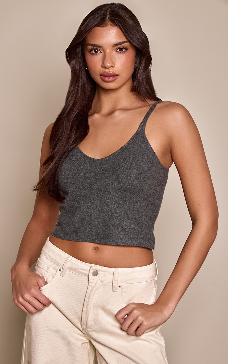 Charcoal Knitted Strappy Cami Top