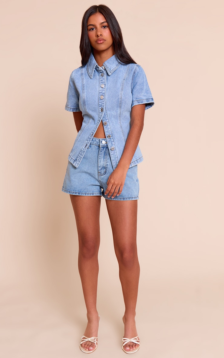 Petite Light Blue Denim Mini Shorts image 4