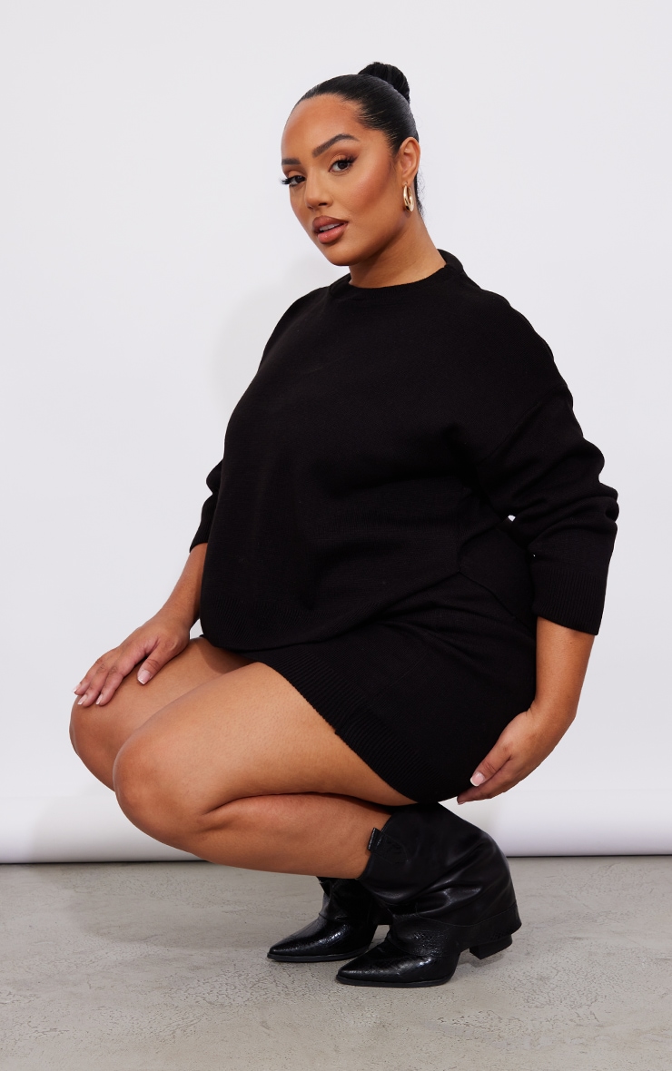 Plus Black Knitted Side Split Sweater image 3