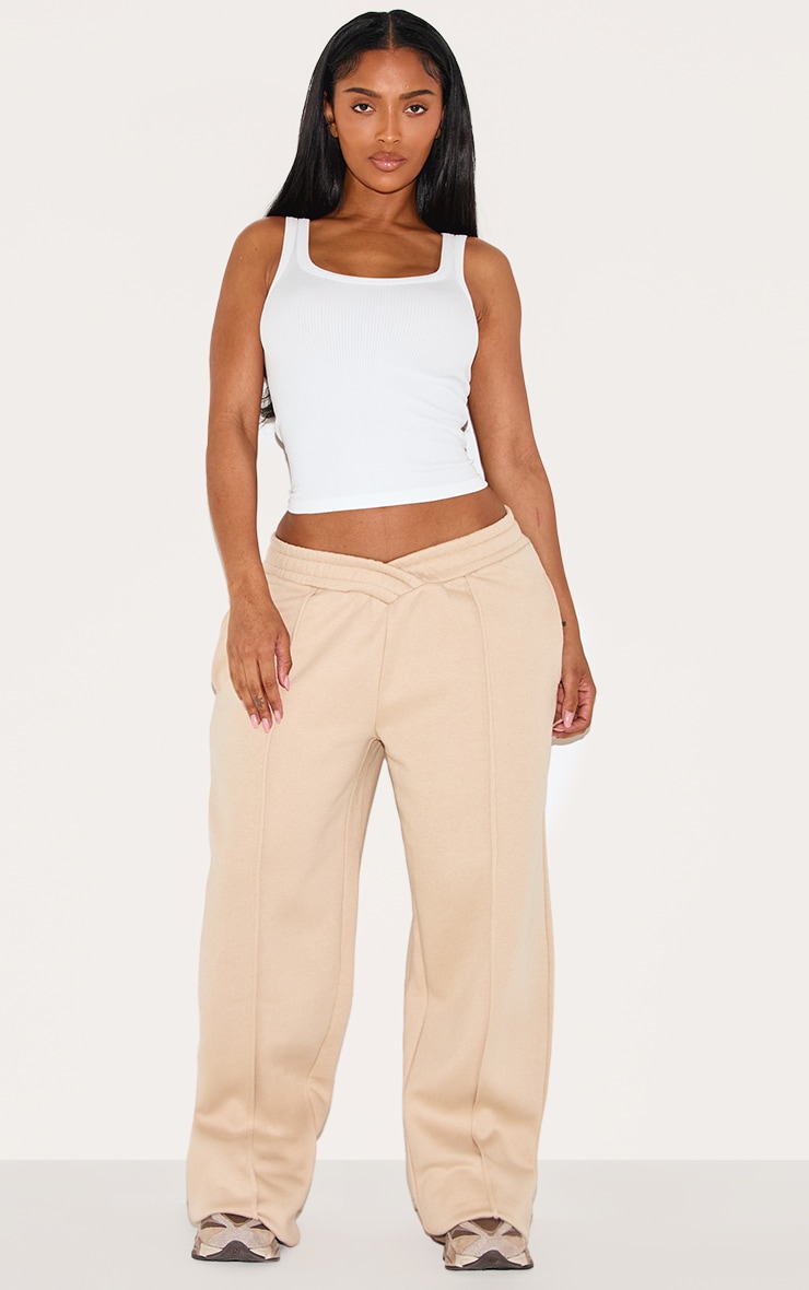 Shape Cream V Waist Pin Tuck Wide Leg Sweatpants image 1