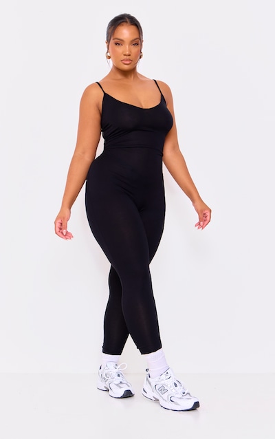 Plus Black Basic Strappy Plunge Jumpsuit