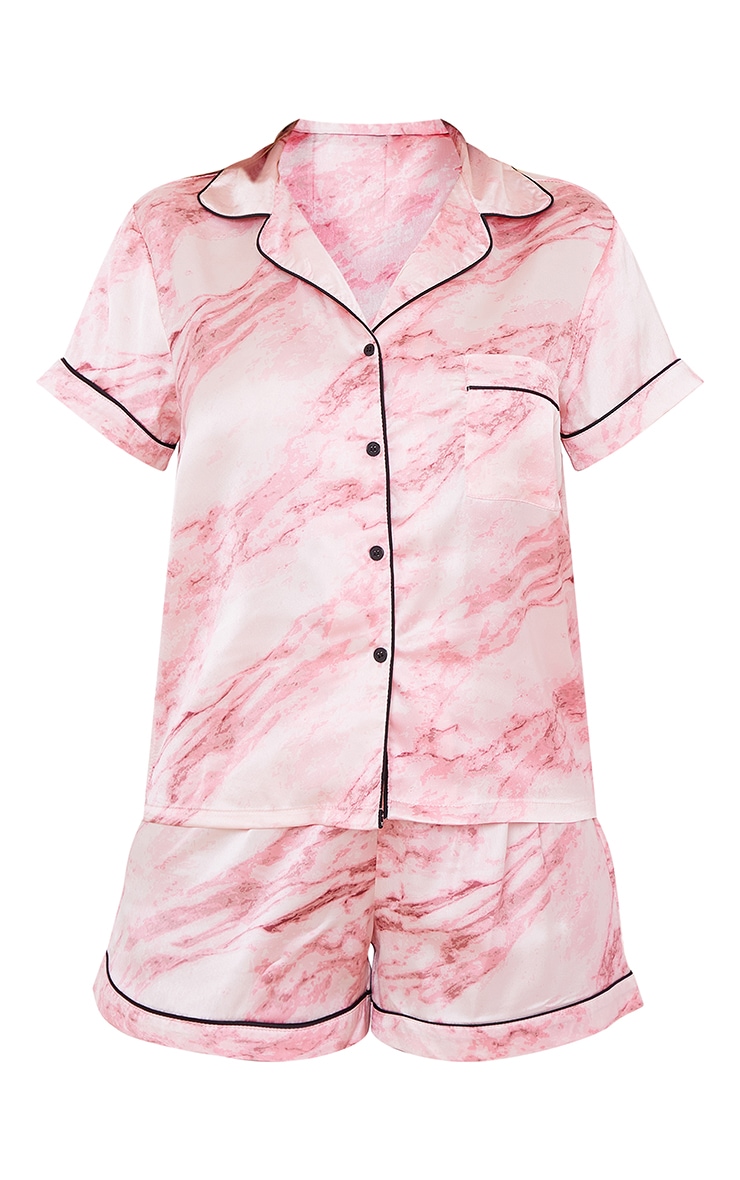 Pink Marble Print Satin Short Pj Set image 5