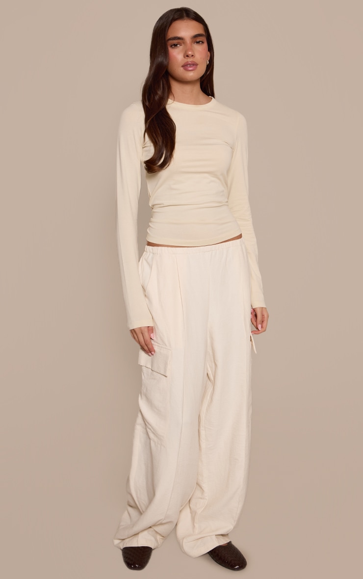Cream Peachskin Pocket Detail Wide Leg Pants image 2