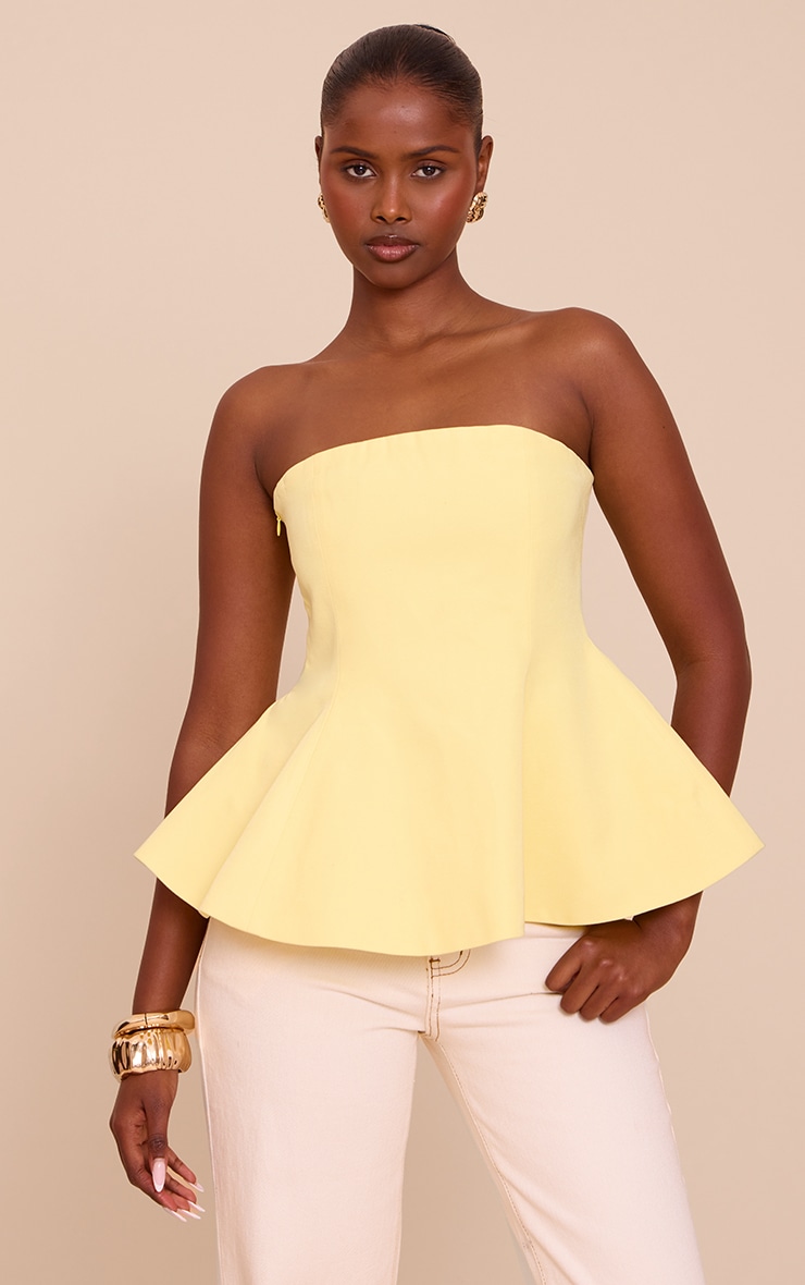 Butter Yellow Woven Structured Peplum Bandeau Top image 1
