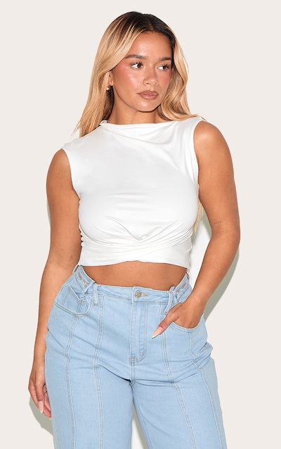 Shape White Super Soft Off Shoulder Twist Front Top