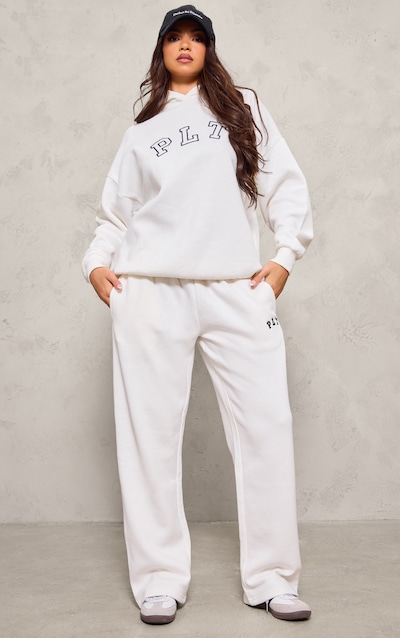 PRETTYLITTLETHING Cream Logo Oversized Wide Leg Sweatpants