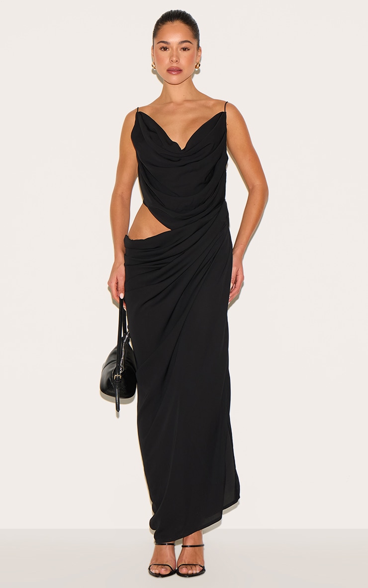 Black Chiffon Cowl Neck Cut Out Midaxi Dress image 1