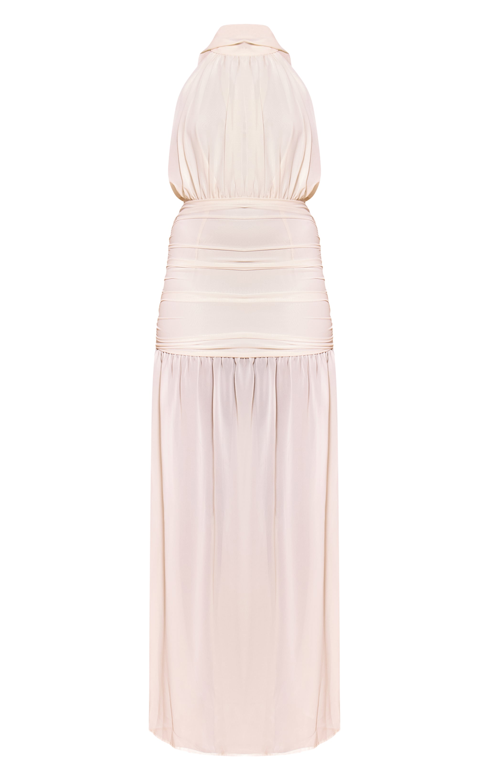 Cream High Neck Scarf Detail Ruched Maxi Dress image 5
