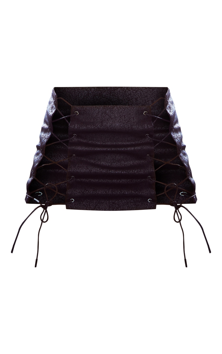 Black Coated Denim Distressed Look Lace Up Corset Top