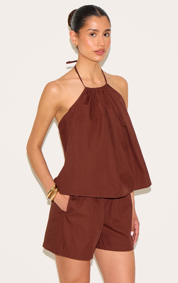 Tall Chocolate Poplin Floaty Shorts image 1