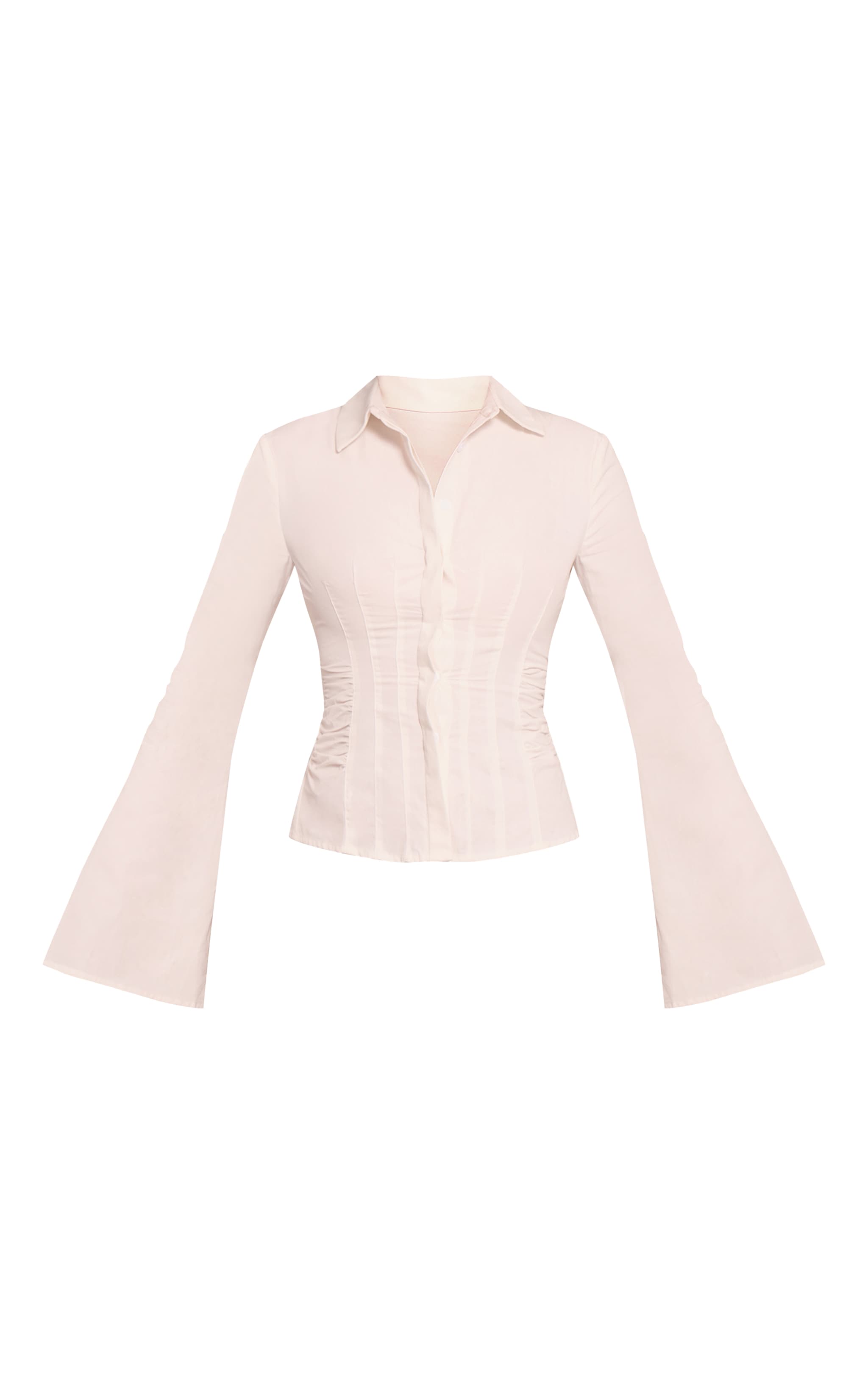 White Ruched Waist Detail Flared Sleeve Shirt image 5