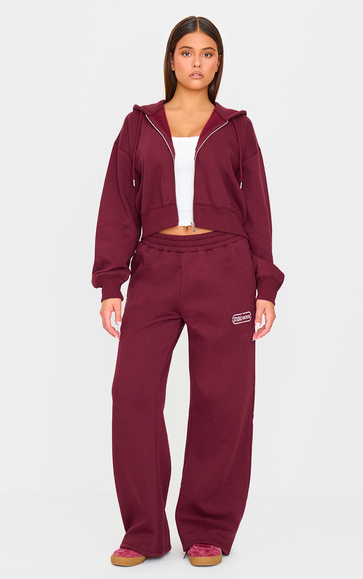 Burgundy Studio Archives Embroidered Zip Up Jacket image 3