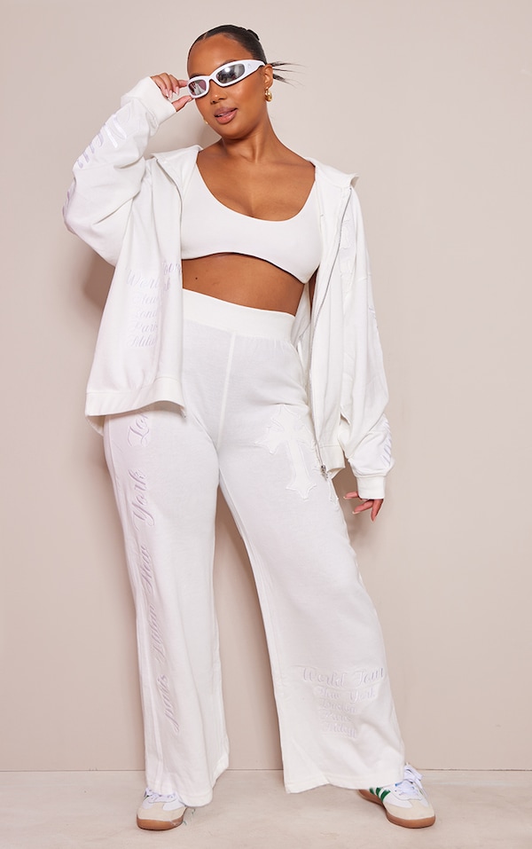Plus Cream Cross Applique Wide Leg Track Pants PrettyLittleThing AUS