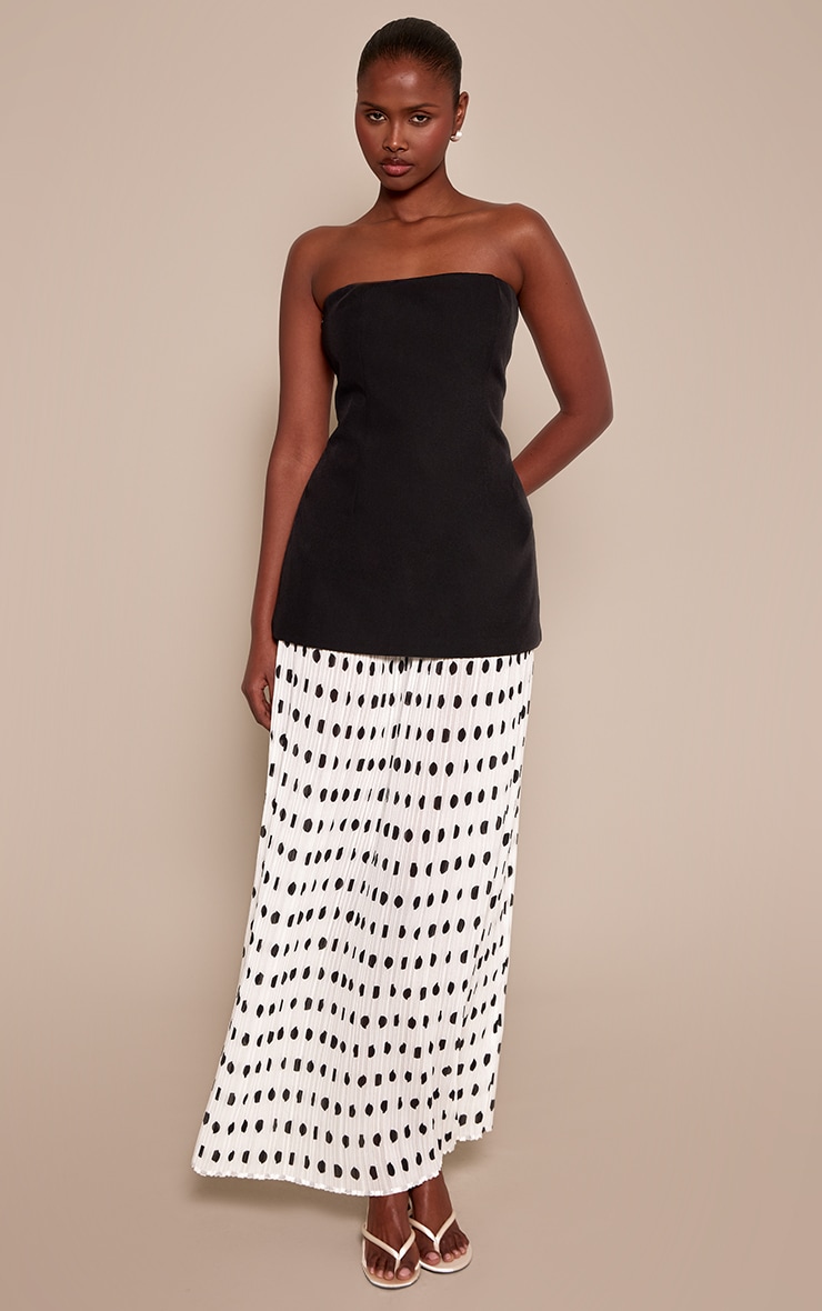 Black Polka Dot Pleated Dropped Waist Maxi Dress image 1