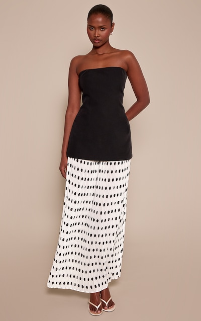 Black Polka Dot Pleated Dropped Waist Maxi Dress
