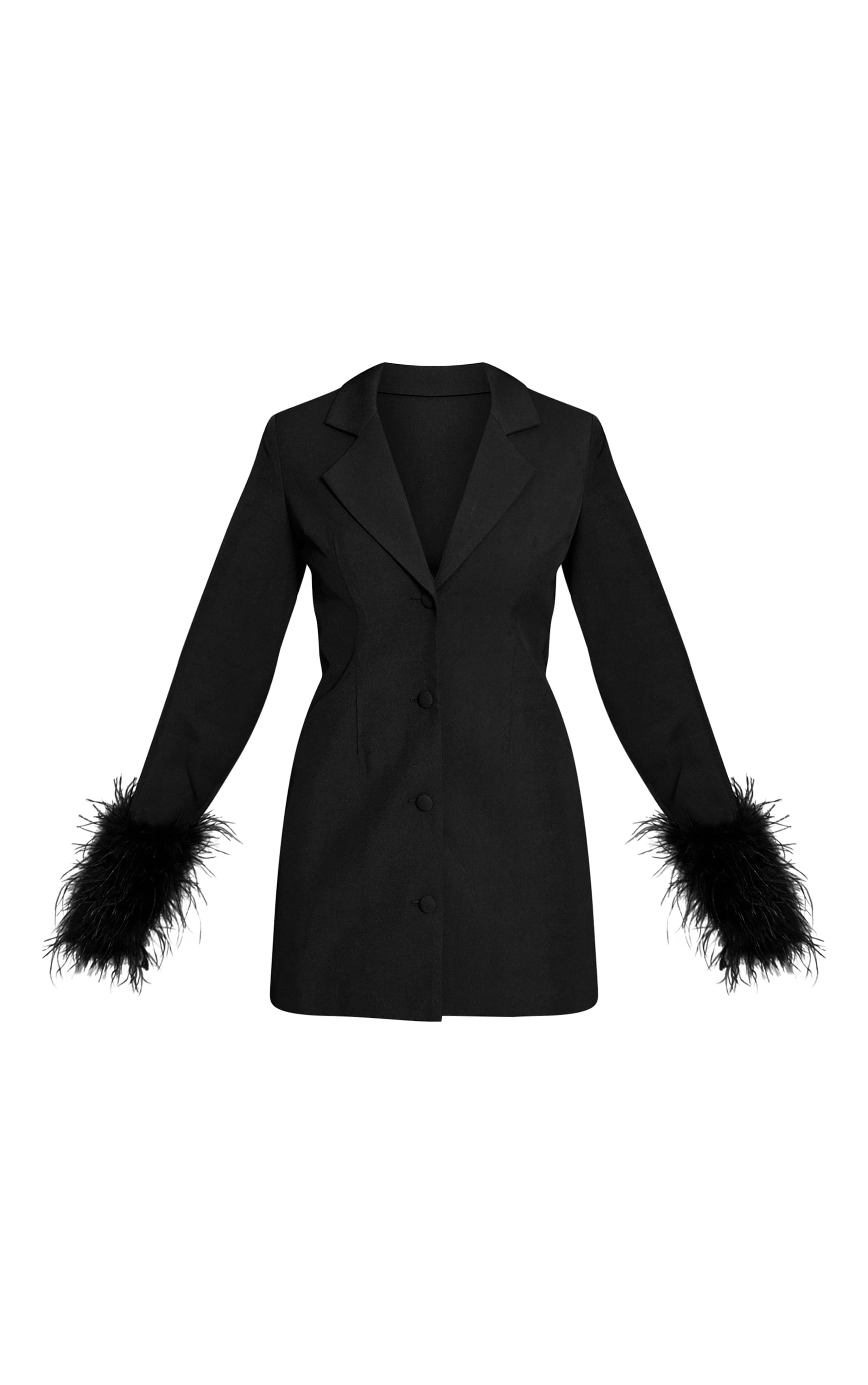 Black Woven Feather Cuff Blazer Dress image 5