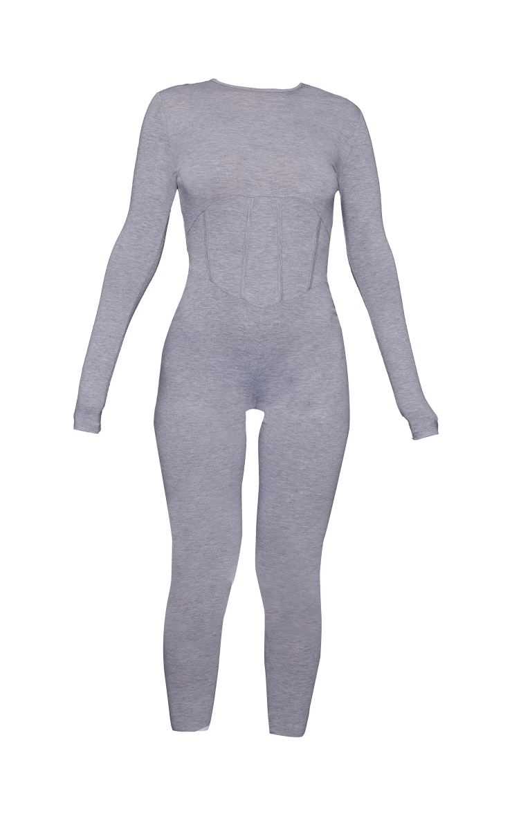 Grey Marl Jersey Binding Long Sleeve Jumpsuit PrettyLittleThing