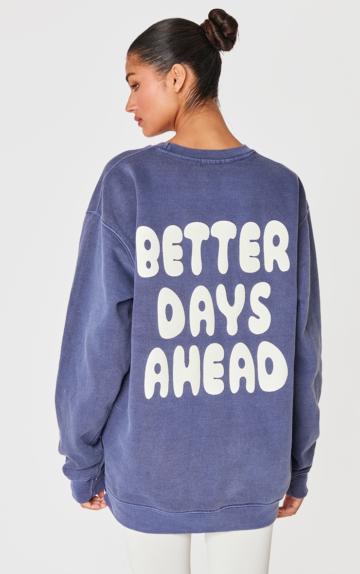 Navy Better Days Ahead Printed Washed Sweatshirt image 1