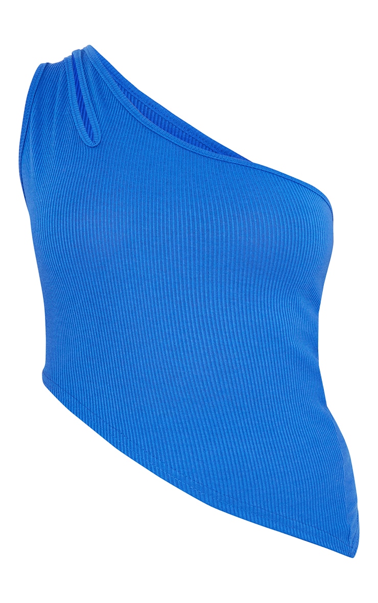 Bright Blue Rib Cut Out Asymmetric Detail Top image 5