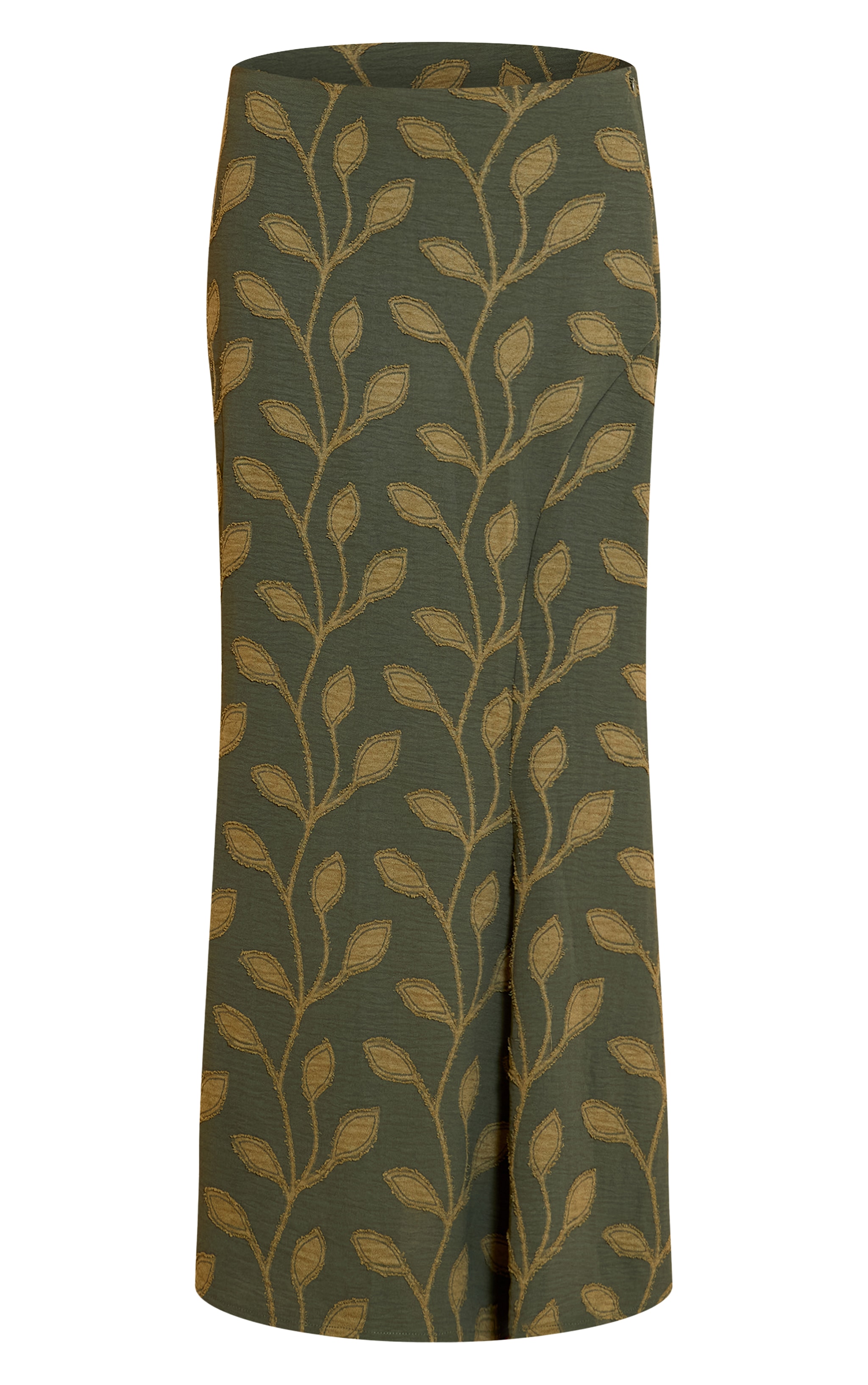 Khaki Textured Woven Floaty Maxi Skirt image 5