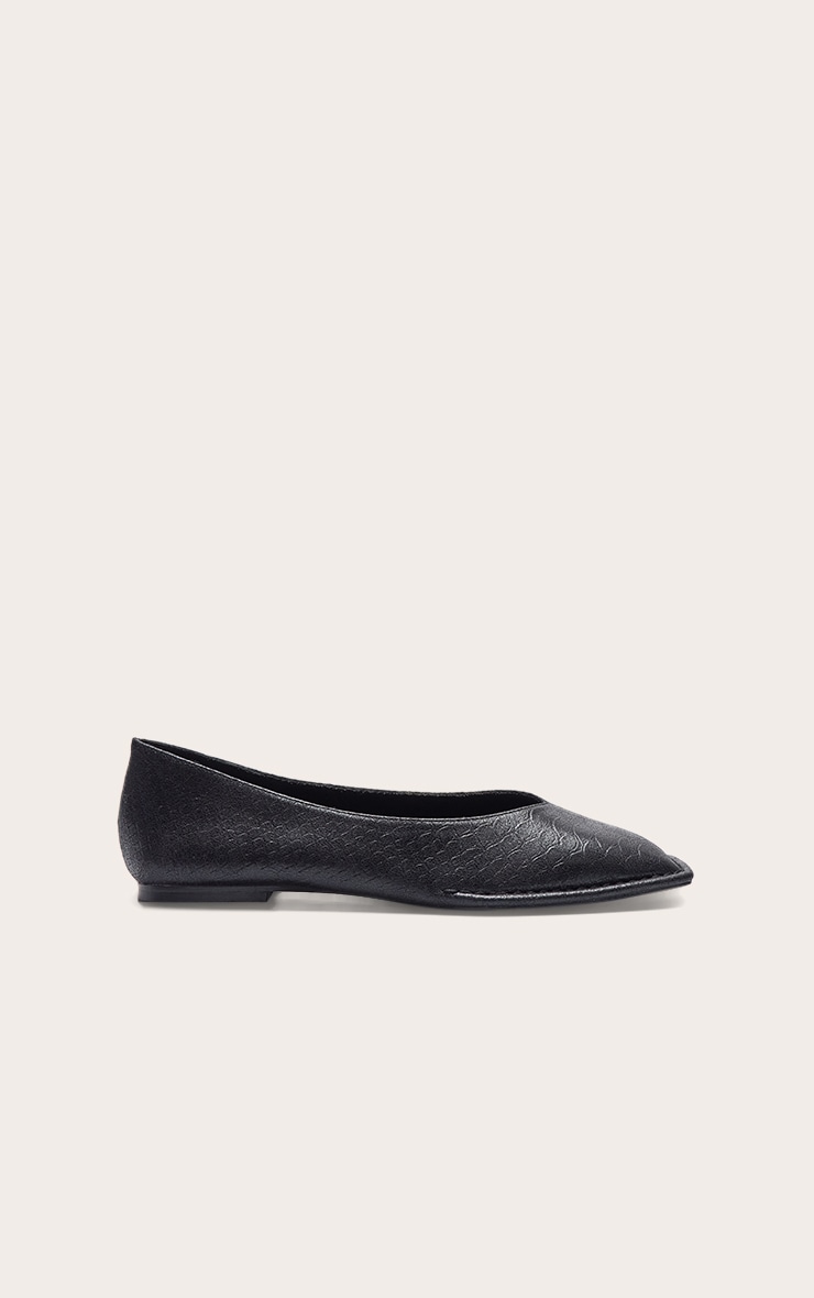 Black Pu Croc Sqaure Toe Ballerina Pump image 2