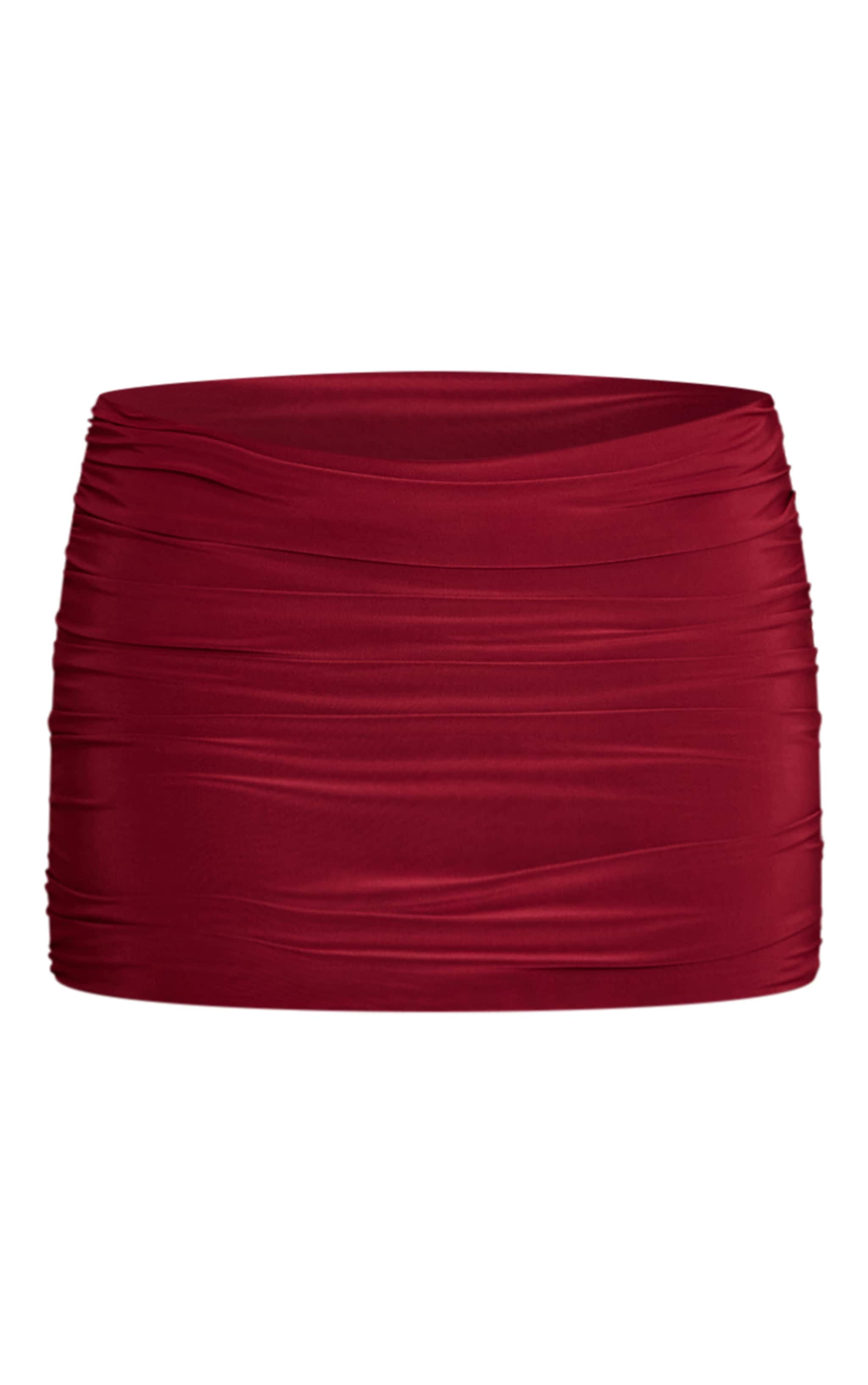 Dark Wine Slinky Ruched Mini Skirt image 6