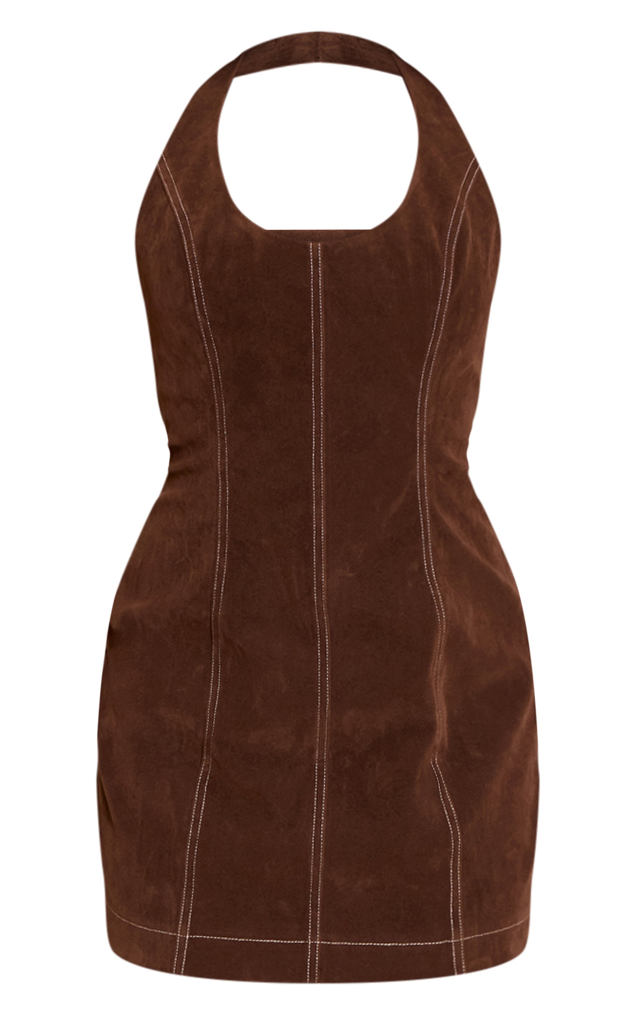 Petite Chocolate Suede Halterneck Fitted Mini Dress image 5