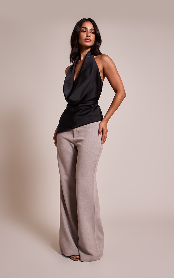 Petite Black Tie Detail Satin Cowl Ruched Top image 3