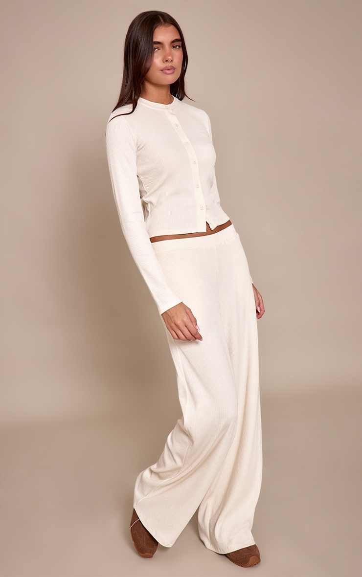 Cream Rib Drawstring Low Rise Straight Leg Pant  image 2