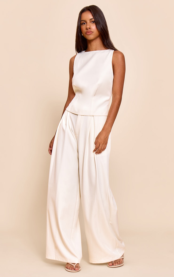 Petite Pantalon de tailleur large tissé crème image 1