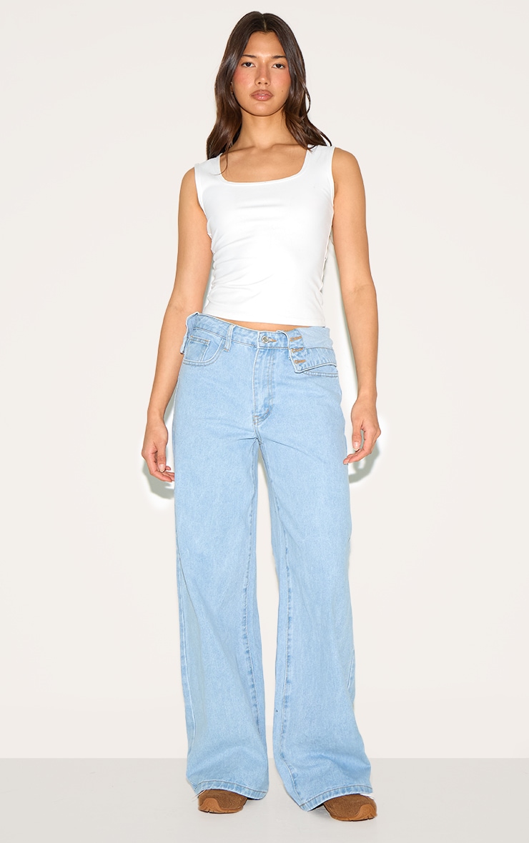 Light Blue Foldover Waist Detail Wide Leg Jean image 2