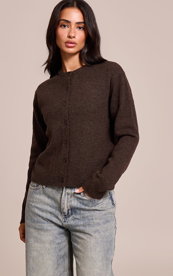 Petite Chocolate Knit Button Through Cardigan
