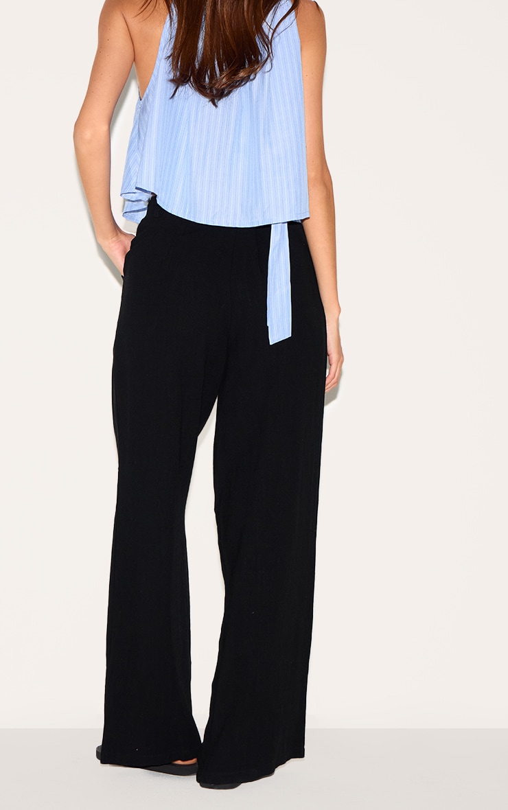 Black Linen Blend Tailored Straight Leg Pants image 3