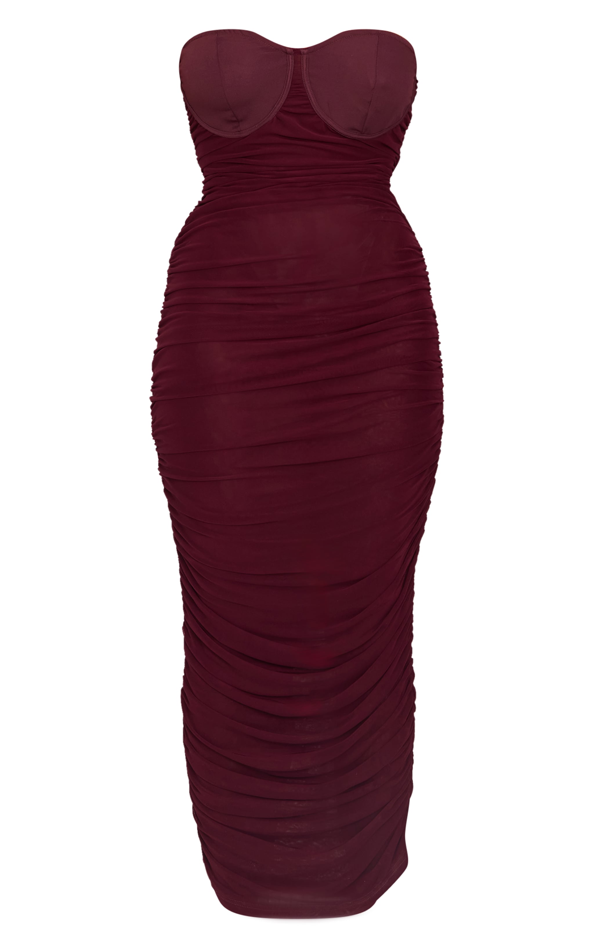 Plus Robe longue en mesh bordeaux à détails froncés image 5