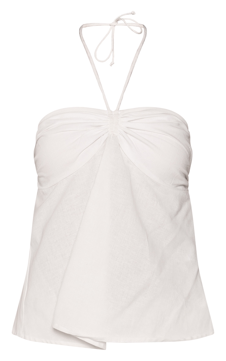 White Linen Ruched Bust Halter Top image 5